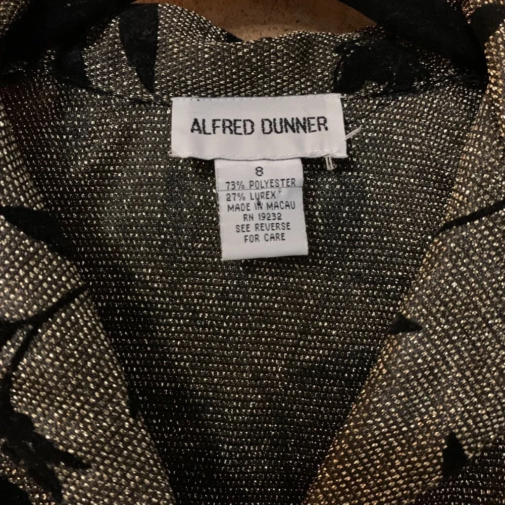 Alfred Dunner Vintage Gold Lurex Metallic Black Floral Leaf Blouse‎ Top Size 8